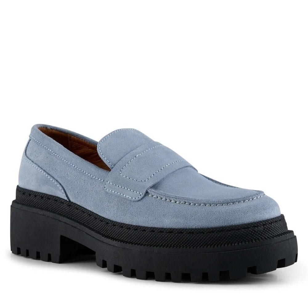 $190 SHOE THE BEAR IONA LOAFER PLATFORM BLUE SUEDE EDGY 38 (MF2)